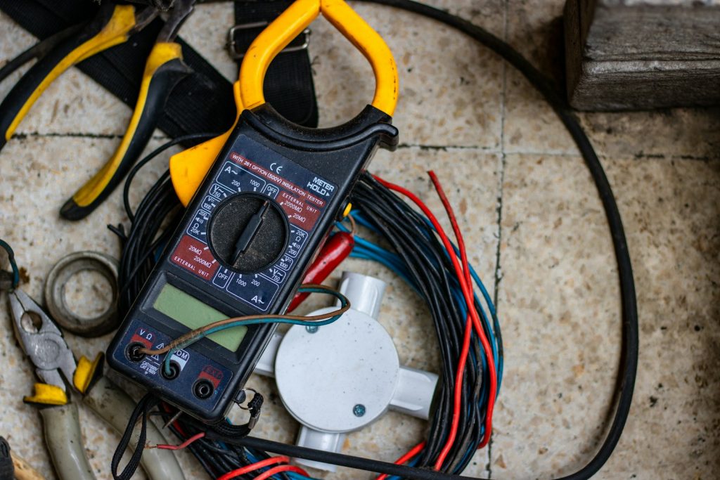 Clamp meter and cables used for electrical load testing