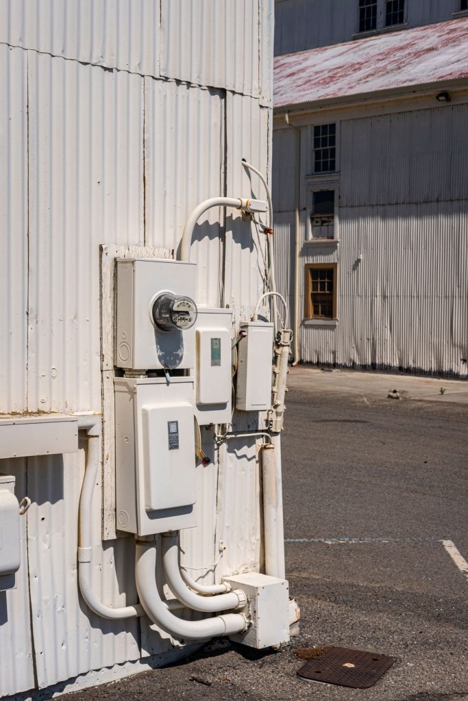 Row of electric meter boards for a commercial building