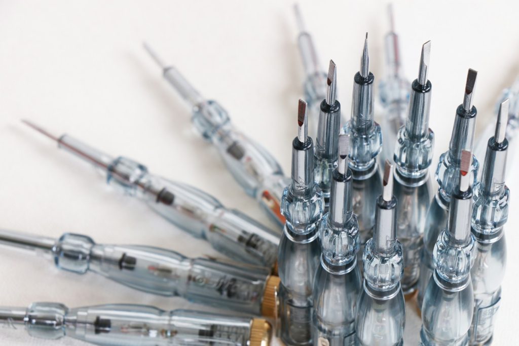 Set of insulated screwdrivers used for electrical work